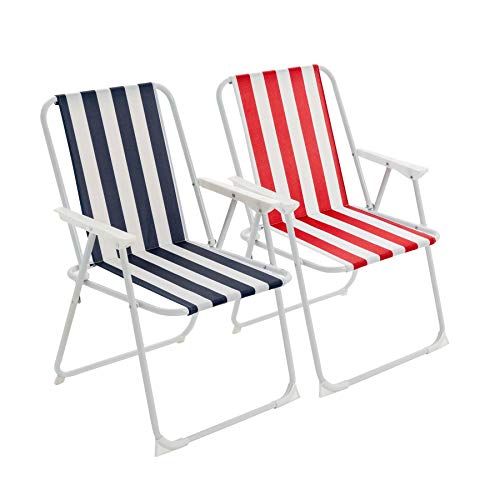 Harbour Housewares Silla Plegable con reposabrazos - Ideal para Playa, jardín o acampadas - Metal - Rayas en Azul y Rojo - Pack de 4