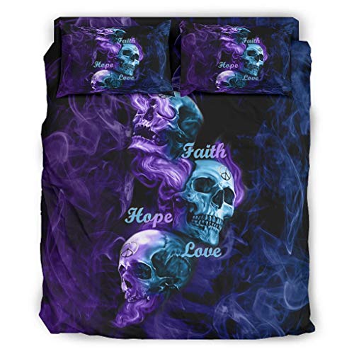 Haythan Ropa de cama de lujo, 4 piezas, diseño de calavera, color blanco, 203 x 230 cm