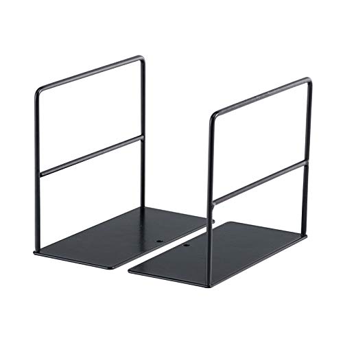 Heiqlay Sujetalibros de Metal, aguanta libros, Soporte organizador de libros de estilo de línea simple de metal de 2 piezas, soporte antideslizante para estantes de libros de 13x7 cm(negro)