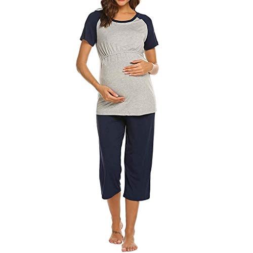 H.eternal(TM) Las Mujeres De Maternidad De Manga Corta De Enfermería Bebé Top Camiseta+4/3 Pantalones Pijamas Conjunto De Maternidad Pijamas Conjunto De Lactancia Superior Y Bottoms