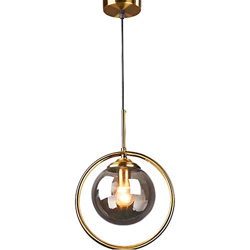 HJXDtech Lámpara Colgante de Latón Vintage Industrial con Pantalla de Bola de Vidrio,Iluminación Colgante de Luz Retro Moderno,Lámpara de Techo Para Cocina Dormitorio Salon Bar (Gris)