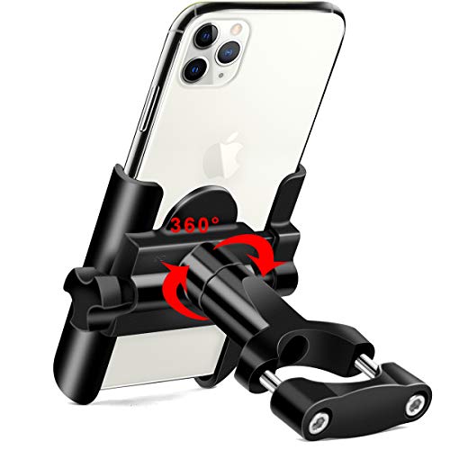 HNOOM Soporte Movil Bici, Soporte Movil Moto Bicicleta con 360° Rotación, Universal Aluminio Porta Telefono Motocicleta Montaña Compatible para teléfonos Inteligentes de 4"a 6.8" y GPS (Negro)