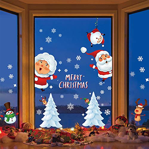 Homo Trends 6 hojas 95 pegatinas estáticas de PVC para ventanas de Navidad, copos de nieve, Papá Noel, reno, decoración de fiesta de Navidad