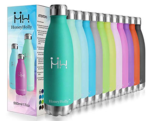 HoneyHolly Botella de Agua Acero Inoxidable 350/500/650/750ml, Aislamiento de Vacío de Doble Pared, Botellas de Frío/Caliente, sin bpa Botella Reutilizable para niños Sport Gimnasio Trekking Bicicleta