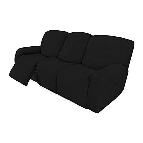 HUANXA 2 3 Asiento Sillón Reclinable Elástico Funda para Sofá Sillón Relax Funda De Sofá Antideslizante Spandex Protector para Funda Cubre Sofá con Parte Inferior Elástica-Negro-3 Plazas(8pcs)