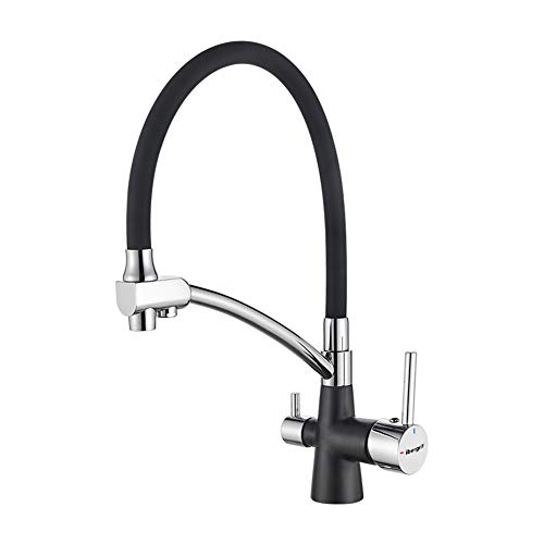 Ibergrif M22128B-2 Grifería de Cocina para Osmosis, con Caño Flexible y Doble Mango, Pulverizador 3 en 1 para Purificador de Filtro de Agua y Fregadero de Grifo, Color Negro