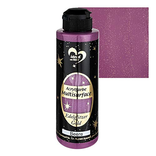 Ideen mit Herz Pintura acrílica multisuperficie con purpurina noble | pintura universal a base de agua | con brillo dorado noble | 180 ml (mora)