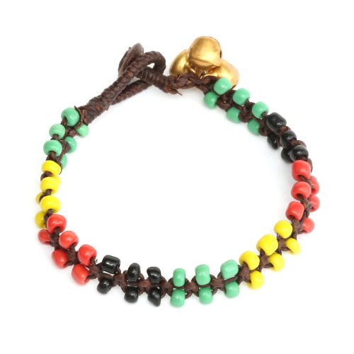 Idin Pulsera hecha a mano con cuentas de colores y cascabeles dorados (aprox. 18 cm de largo)