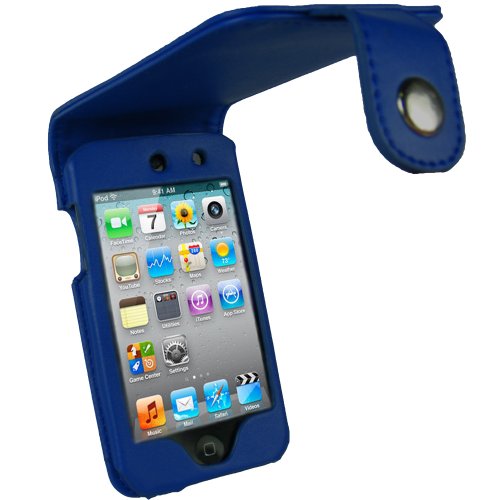 igadgitz Azul Funda de Cuero Simil Piel Carcasa Case Cover para Apple iPod Touch 4ª Gen + Pantalla Protector