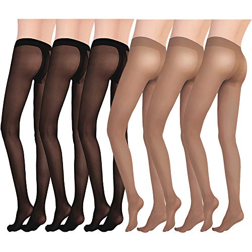 INTIM SECRET, Pack de 6 Medias 40 Denier, Pantimedias, Pantis, Cintura Alta, Costura Plana, Sin Dibujos, Talla Única, S, M, L,Para Mujer, 3 Color Negro, 3 Color Café