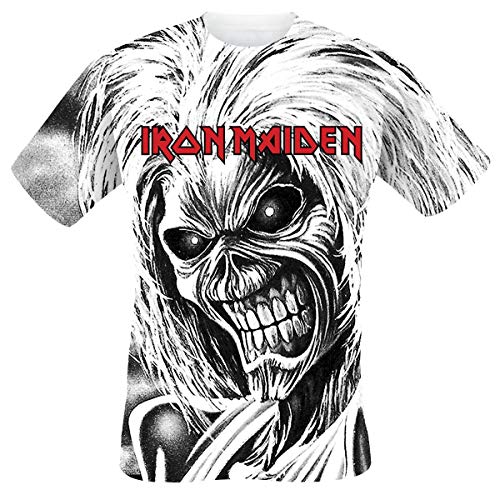 Iron Maiden Killers Allover Hombre Camiseta Blanco L, 100% algodón, Regular