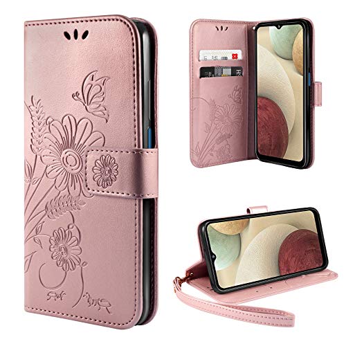 ivencase Funda Compatible con Samsung Galaxy A12 / M12, Libro Caso Cubierta la Tapa magnética Protector de Billetera Cuero de la PU Carcasa - Oro Rosa