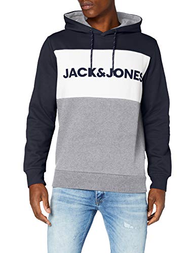 Jack & Jones JJELOGO Blocking Sweat Hood STS Sudadera con Capucha, Azul (Navy Blazer), L para Hombre