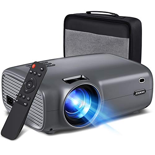 JEEMAK Proyector, Mini Videoproyector de 6000 Lúmenes con 1080P Full HD, Pantalla de 200 ”y Proyector de Cine en Casa de 60000 Horas Compatible con TV Stick, HDMI, VGA, USB, PS4, iPhone, Android