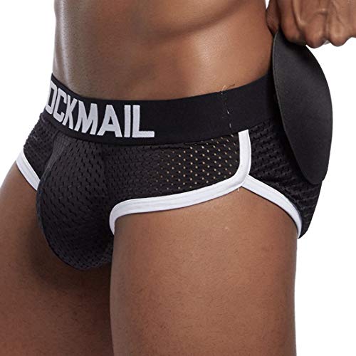 Jiyaru Bóxers para Hombre con Rellenos Delanteras y Traseras Desmontables, Calzoncillos Underwear de Malla Transpirable Negro L