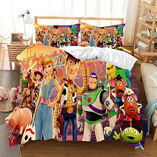 Juego de ropa de cama de Toy Story 4, microfibra, reversible, funda nórdica y funda de almohada, con cremallera, rescue, juego de ropa de cama para bebé, 2/3 piezas (I,220 x 240 cm)