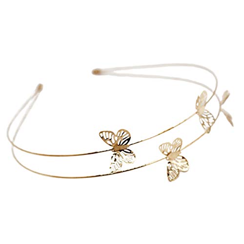 jumpXL Vintage doble capa de metal diadema mariposa floral Rhinestone boda elástico aro para mujeres niñas accesorios para el pelo bandas para el pelo