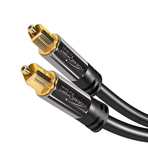 KabelDirekt – 6m Cable Óptico TOSLINK Audio (Stereo Dolby Digital Normal, DTS, Conector TOSLINK Macho a Conector TOSLINK Macho, Negro), Pro Series