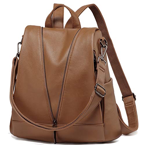 Kasgo Bolso Mochila Mujer, Antirobo Mochilas Escolar Casual Impermeable Bolsos Mochila Cuero de Imitación Gran Capacidad Bolsa de Hombro para Chicas Damas Adolescente de Trabajo Viajes Compras Marrón