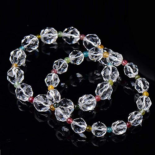 KEEBON Feng Shui Riqueza Amuleto Brazalete Blanco Anillo de Cristal Nivel de Piedra Tourmaline Stretch Bangle Diamante Corte Cristal Limpio energía curación charka Cuarzo Brazalete Unisex, 10mm