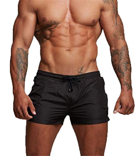 Kfnire Bañadores de natación, Pantalones Cortos de los Hombres de Secado rápido Playa Surf Corriendo Pantalones Cortos de natación Boxeadores Ligero Shorts (EU S=Tag M, Negro)