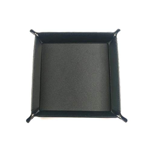 KINDOYO Bandeja de Dados - Soporte Cuadrado Plegable Bandeja Rodante de Dados de Cuero PU para Juegos de Dados de Mesa, RPG, DND, Negro