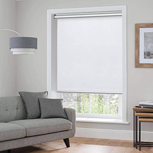 KINLO Persiana Enrollable 80x180cm Automática Sin Cable Sin Perforación Estor Opaco para Ventana Habitación/Baño/Cocina Cortina Protector Solar UV Proteger Privacidad con Revestimiento Plateado Blanco