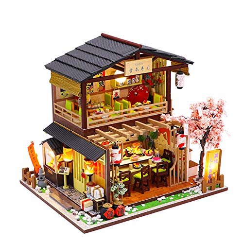 Kit De Casa De Muñecas De Bricolaje En Miniatura Con Muebles De Madera, Mini Kit De Modelo Artesanal Casero De Estilo Japonés Hecho A Mano Con Cubierta Y LED, Juguete Creativo De Casa De Muñecas 3D