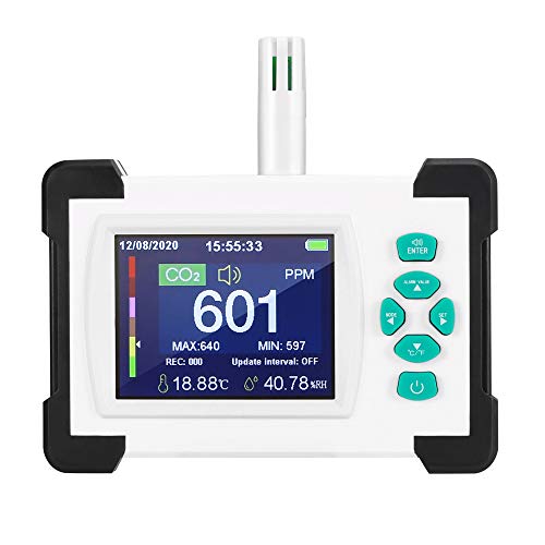 KKTECT Detector de CO2 Detector de aire portátil Detector de alta precisión 0-9999ppm Detecta concentración de CO2, temperatura, humedad con función de salida de datos PDF, pantalla HD