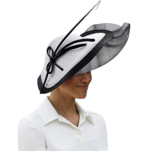 Koola's Sombreros de Mujer Sinamay Net Fascinator Wedding Vintage Headwear Ladies Cocktail Party, Blanco Negro