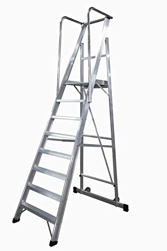 KTL Escalera Plegable con Plataforma y guardacuerpos 8 peldaños móvil Profesional Serie 2XL