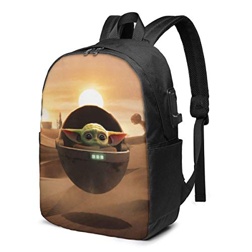 Lawenp Star W Man-Dalorian The Child Baby Yoda Mochila de Viaje Duradera Mochila Escolar Mochila para portátiles con Puerto de Carga USB para Hombres y Mujeres