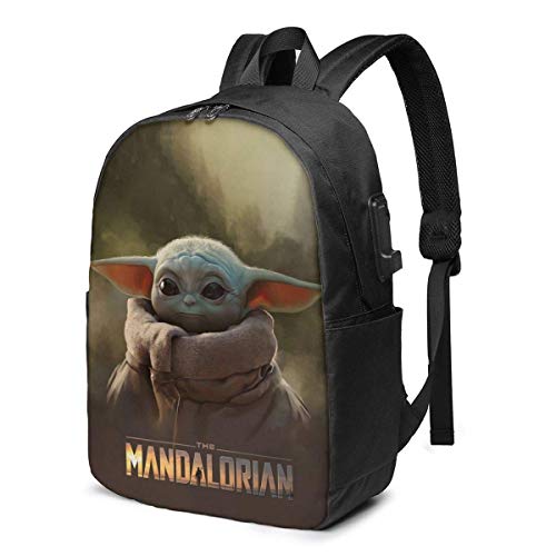 Lawenp Star W Man-Dalorian The Child Baby Yoda Mochila de Viaje Duradera Mochila Escolar Mochila para portátiles con Puerto de Carga USB para Hombres y Mujeres