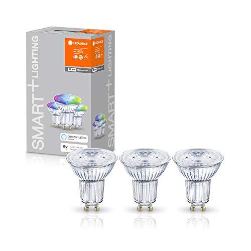 LEDVANCE Lámpara reflectora LED inteligente con tecnología WiFi, base GU10, color de luz intercambiable(2700-6500K), colores RGB intercambiables, regulable, reemplazo de 50W, SMART+ SPOT, paquete de 3