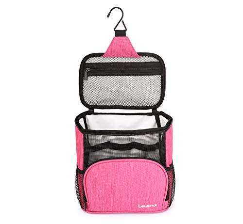 Lewondr Neceser de Viaje, Gran Bolsa Maquillaje Impermeable Portátil Lavable de Almacenamiento, [21*14*23 cm] Equpaje Plegable con Cremallera Bidireccional y Enganche Para Viaje, Baño, Hogar - Rosa