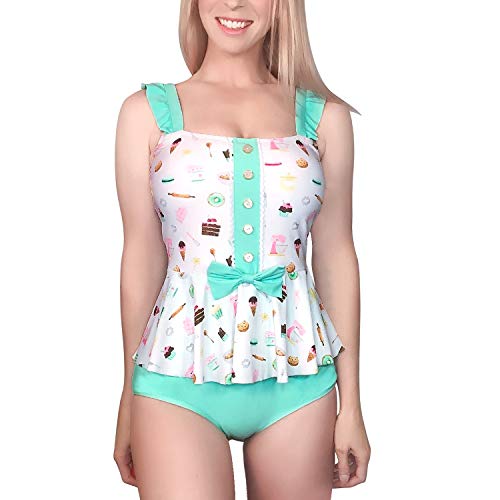 LittleForBig Traje de Baño Modesto Kawaii Bañador una Pieza - Dulces Vintage XXXL