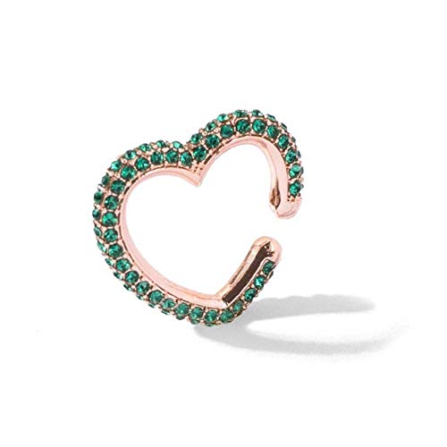 LLD Multi-Hoop Rhinestone Ear Cuff Corazones románticos Boho Clips de Oreja en la Oreja Crystal Love Heart Earcuffs Pendientes para Mujeres Colorido, Oro Rosa