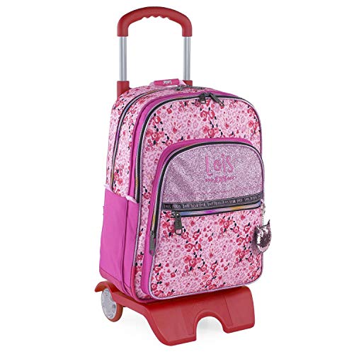 Lois - Mochila Escolar con Ruedas Grande Niña. Carro Extensible con diversas Posiciones. Ruedas. Dos compartimientos Grandes con Cierre Cremallera, 131891, Color Fucsia