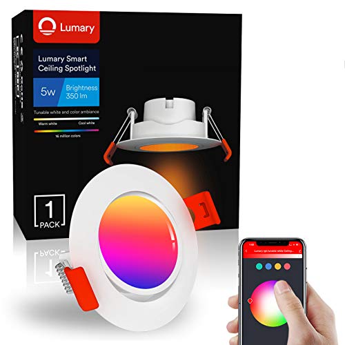 Lumary Foco Empotrable LED 5W WiFi Inteligente Downlight LED Techo Color Ajustable 2700K-6500K Blanco Cálido/Frío RGBW Rotable Ojos de Buey de LED，Compatible con Alexa/Google Home（1PCS）