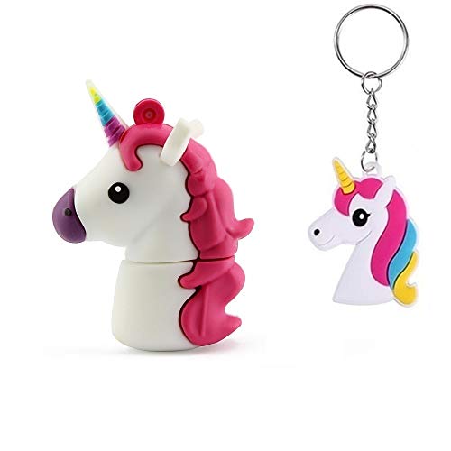 LYNNEO Memoria USB 2.0 32GB Unicornio Blanco y Rosado Flash Drive Pendrive Animal Silicona Regalo para Niños