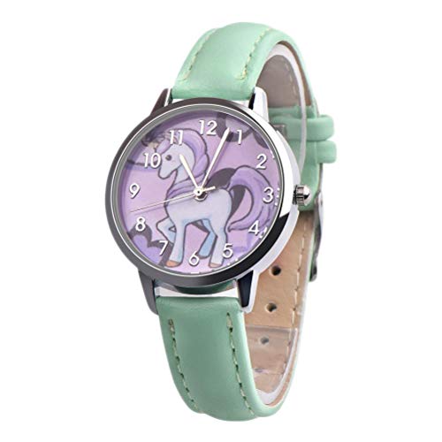 Macabolo Reloj de pulsera para niños con diseño de unicornio, con dibujos animados de arcoíris y animales, correa de piel, analógico, aleación de cuarzo, relojes de pulsera