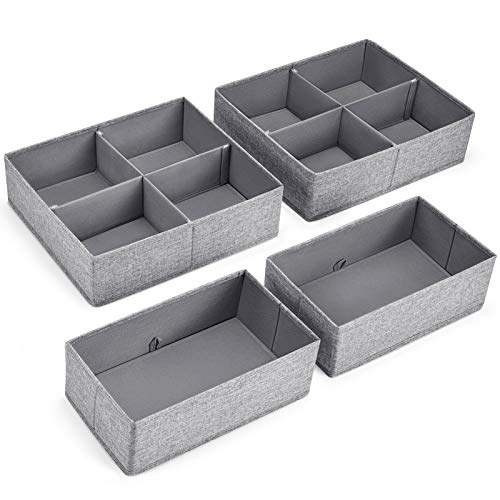 MaidMAX Set de 4 Organizadores de Cajones, Cajas Organizadoras para Armario Cajones, Organizadores de Ropa Interior, Calzoncillos, Calcetines, etc, Gris