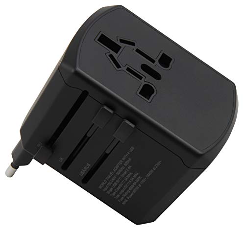 MC POWER - Adaptador de viaje | para 150 países, entrada de gran alcance, ajuste automático de tensión de salida, 3 USB-A + 1 USB-C.