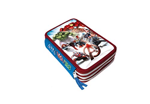 M.C. SRL Estuche escolar con 3 cremalleras Marvel Avengers con relieve – Incluye papelería Giotto