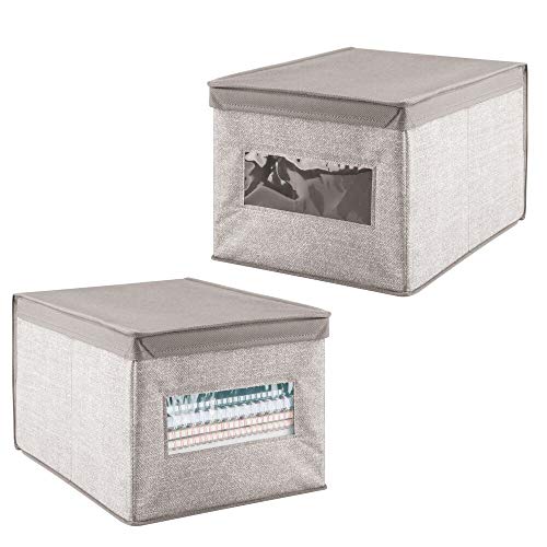 mDesign – Juego de 2 cajas organizadoras para ordenar armarios – Caja de tela con tapa ideal como organizador de oficina o caja de almacenaje – Consigue orden y espacio adicional – Color: gris