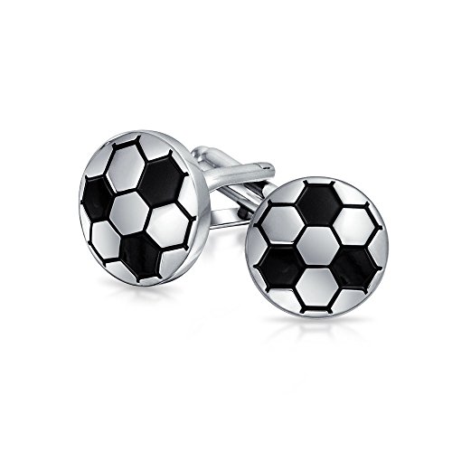 Mens Sports Fan Coach Black Esmalte Fútbol Balón Desenlazos para Hombres Camisa Ejecutiva Cuff Links Bullet Hinge Back Silver Tone Acero Inoxidable