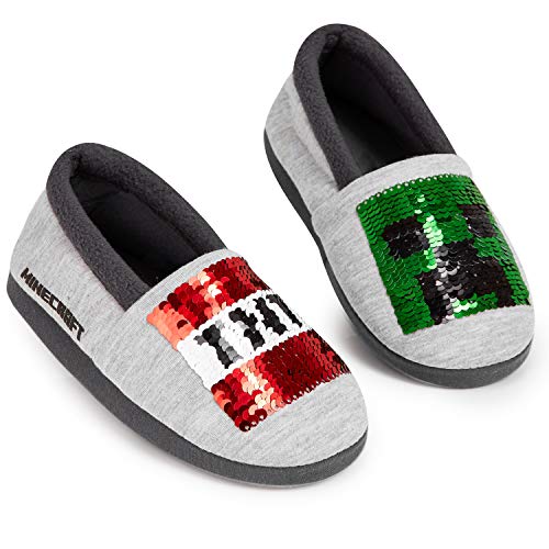 Minecraft Zapatillas Casa Niño, Zapatillas Niño Diseño Lentejuelas Reversible, Pantuflas Niño de Invierno Suela Antideslizante, Regalos Originales Para Niños y Niñas (28, numeric_28)