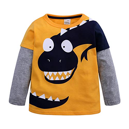 Mitlfuny Primavera Otoño Ropa de Bebé Niñas Niños Camisetas de Manga Larga Cosiendo Sudaderas Dinosaurio Dibujos Animados Estampado Blusas Algodón Cuello Redondo Camisas Tops Unisex Niño 1-6 Años