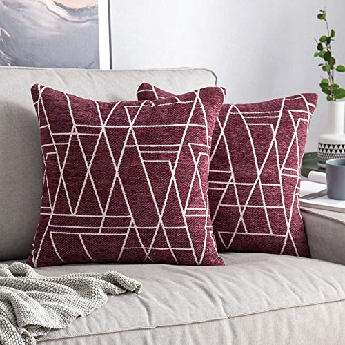 MIULEE 2 Piezas Fundas de Cojines para sofá Gamuza Sintética Almohada Caso de Diseño Geométrico Decorativas Fundas Cojines para Habitacion Juvenil Sofá Comedor Cama 50x50cm Carmesí