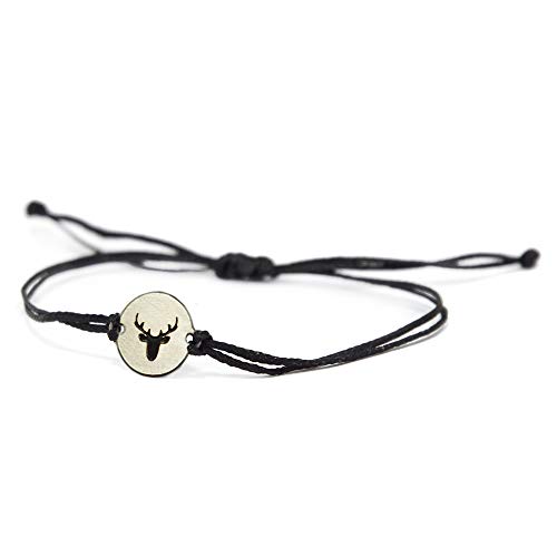 MIZZE Made for Luck Brazalete de Ciervo de Acero Inoxidable en una Pulsera Ajustable de Doble Cadena Negra para Hombres y Mujeres - Joyería Impermeable y hipoalergénica